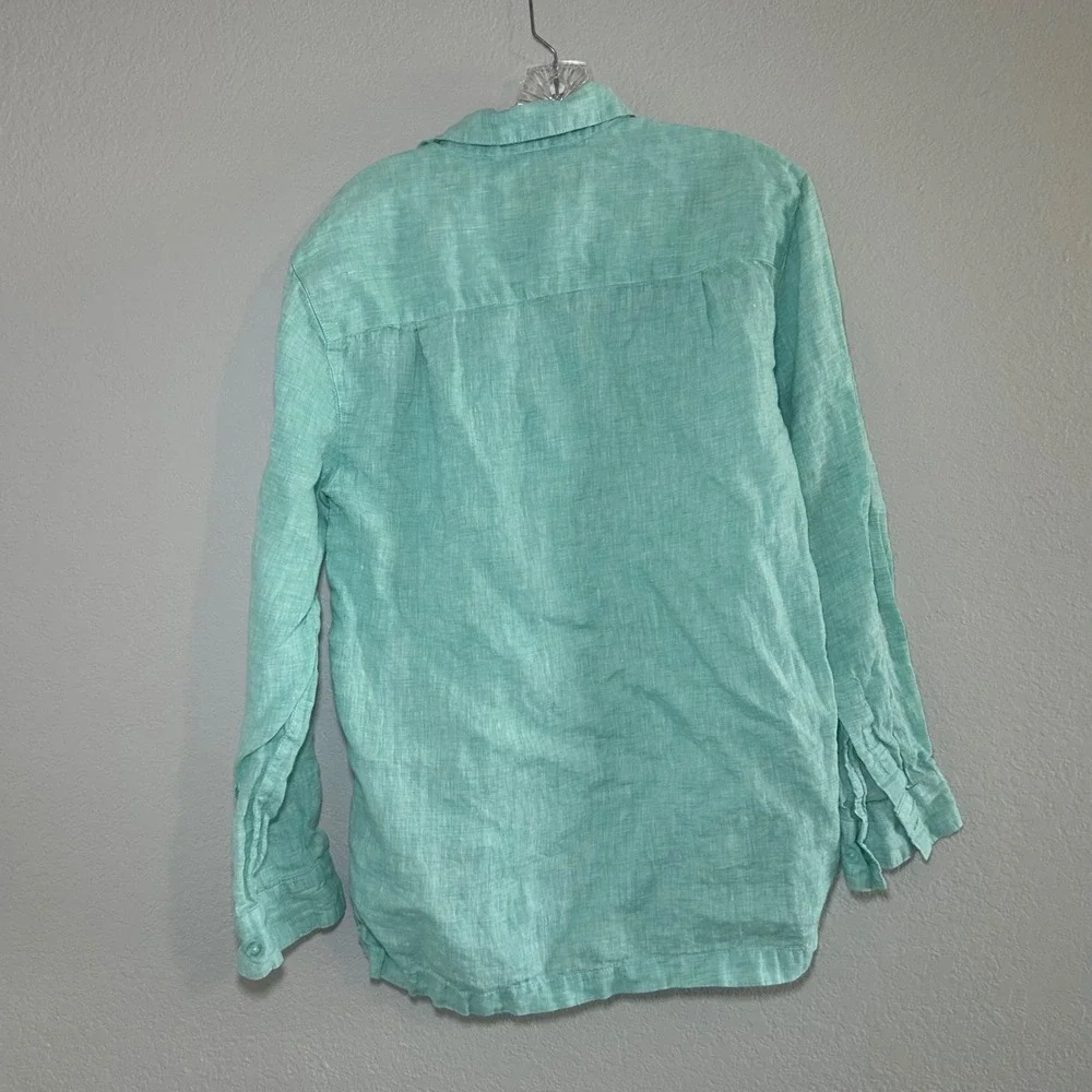 Weekender green blue linen button up shirt men's small casual resort vacation